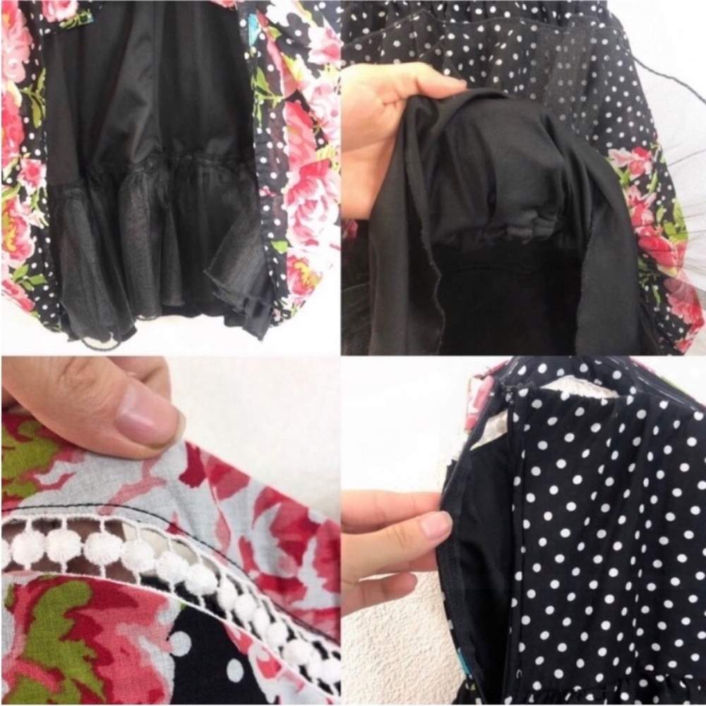 Floral Polka Dot Strapless Mini Dress Retro Rockabilly Style Pinup - Picture 8 of 9